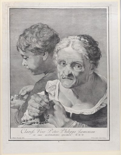 Anciana con un rosario y un niño contando monedas de Giovanni Cattini