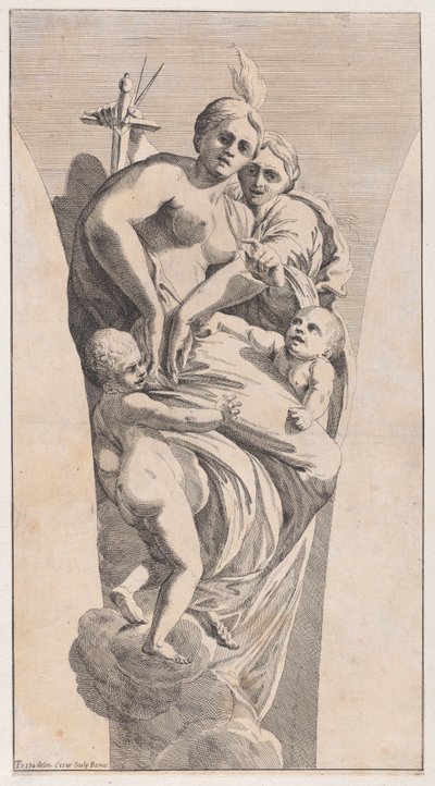 Estudio para un pendentivo que representa Justicia y Caridad, 1630-50 de Giovanni Cesare Testa