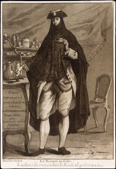 Un hombre con máscara bebiendo una taza de café de Giovanni David