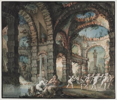 Familia de sátiros con querubines danzantes, c. 1775-76 (acuarela y pincel con grafito y aguada) de Giovanni David