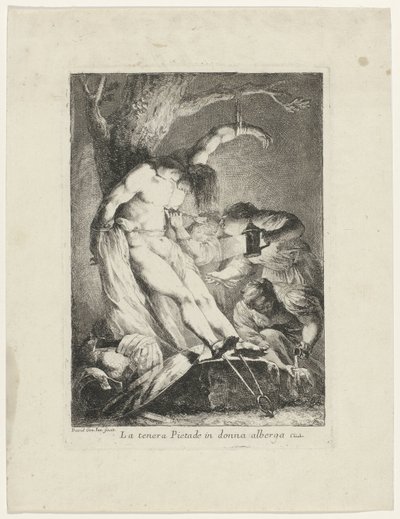 San Sebastián cuidado por Santa Irene La tenera pietade in donna alberga (título sobre objeto) de Giovanni David