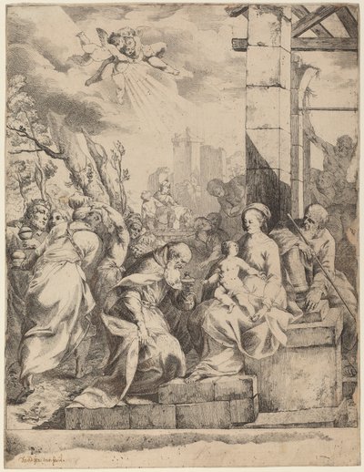 La Adoración de los Magos de Giovanni David after Scarsellino