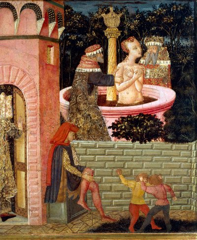 Historias de Susana, circa 1450, panel frontal de cofre pintado (detalle) de Giovanni Di Ser Giovanni Lo Scheggia Guidi