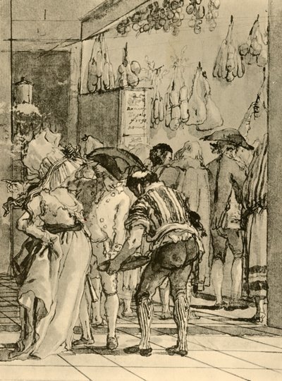 Una tienda con productos ahumados, 1791, 1928 de Giovanni Domenico Tiepolo