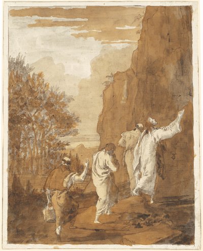 Cristo Guiando a Pedro, Santiago y Juan al Monte Alto para la Transfiguración de Giovanni Domenico Tiepolo