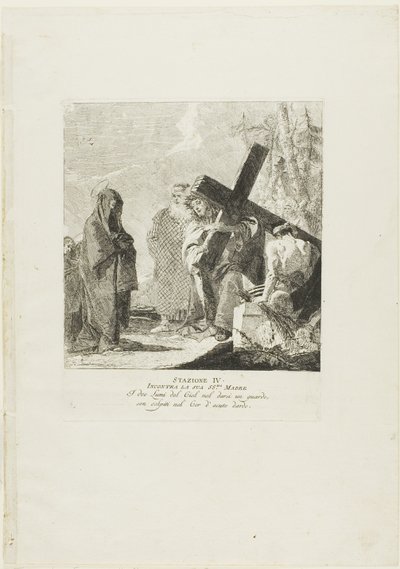 Cristo encuentra a su Madre, lámina cuatro del Vía Crucis de Giovanni Domenico Tiepolo