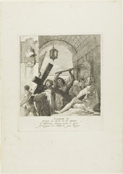 Cristo Recibe la Cruz, lámina dos del Vía Crucis de Giovanni Domenico Tiepolo