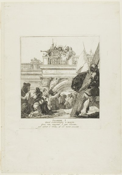 Cristo es condenado a muerte, placa uno del Vía Crucis de Giovanni Domenico Tiepolo