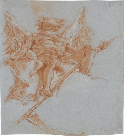 Cronos sobre nubes; verso: estudio de ropaje de Giovanni Domenico Tiepolo