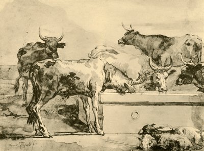 Vacas bebiendo agua, mediados-finales del siglo XVIII, 1928 de Giovanni Domenico Tiepolo