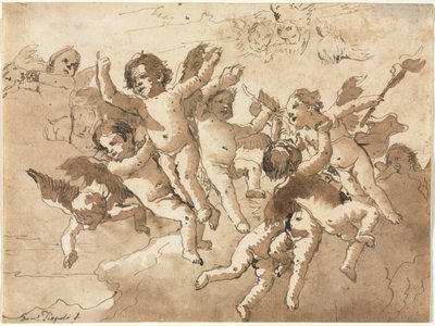 Cupido en las nubes con querubines asistentes, 1757 o después de Giovanni Domenico Tiepolo