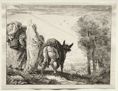 Huida a Egipto: La Sagrada Familia acercándose a un pueblo de Giovanni Domenico Tiepolo