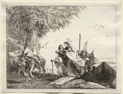 Huida a Egipto: La Sagrada Familia desembarcando de Giovanni Domenico Tiepolo