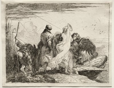 Huida a Egipto: La Sagrada Familia dejando la orilla de Giovanni Domenico Tiepolo