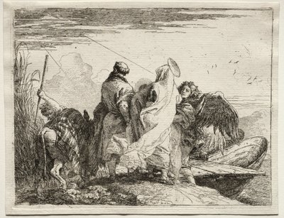 Huida a Egipto: La Sagrada Familia dejando la orilla de Giovanni Domenico Tiepolo