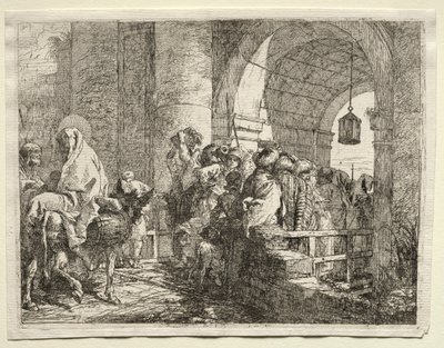 Huida a Egipto: La Sagrada Familia Pasando bajo un Arco de Giovanni Domenico Tiepolo
