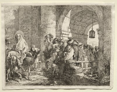 Huida a Egipto: La Sagrada Familia pasando bajo un arco de Giovanni Domenico Tiepolo