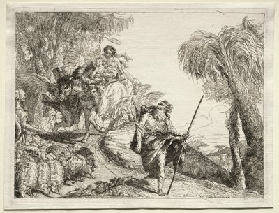 Huida a Egipto: La Sagrada Familia y el Rebaño de Ovejas de Giovanni Domenico Tiepolo