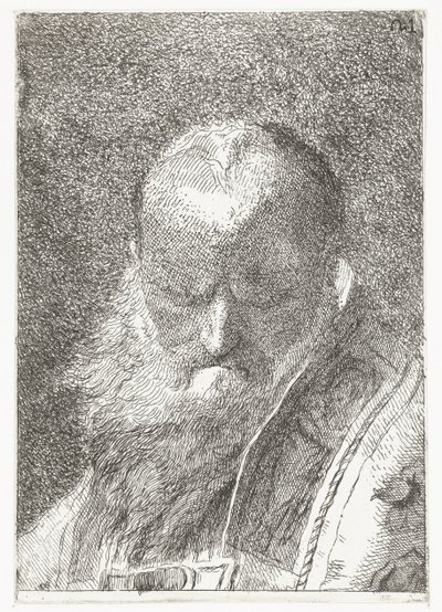 Clérigo calvo en casulla Colección de cabezas (título de la serie) Raccolta di Teste (título de la serie) de Giovanni Domenico Tiepolo