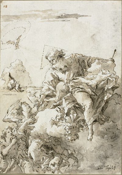 Dios el Padre Apoyado por Ángeles en las Nubes, I de Giovanni Domenico Tiepolo