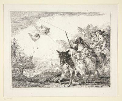 José contempla al Niño Jesús, de la serie Ideas pintorescas sobre la huida a Egipto (Flight into Egypt) de Giovanni Domenico Tiepolo