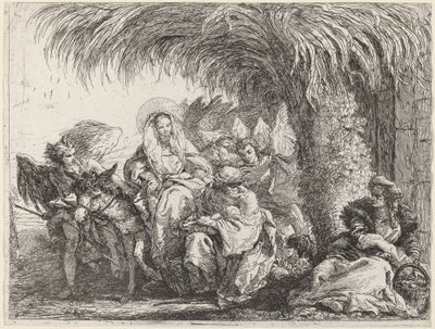 José arrodillado con el niño ante María en el burro de Giovanni Domenico Tiepolo