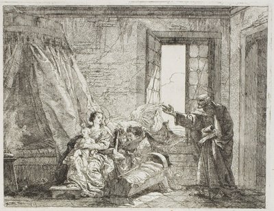 José le dice a María sobre su próxima partida, placa cuatro de La huida a Egipto de Giovanni Domenico Tiepolo