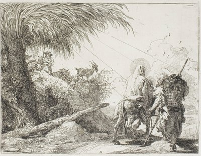 José y María pasando junto a un pastor y su rebaño, lámina once de La huida a Egipto de Giovanni Domenico Tiepolo