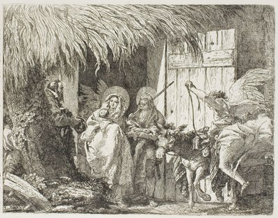 José y María Buscando Refugio, placa cinco de La Huida a Egipto de Giovanni Domenico Tiepolo