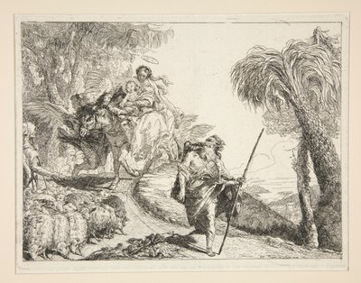José con la Virgen y el Niño, de la serie Idee pittoresche sopra la fuga en Egitto (Huida a Egipto) de Giovanni Domenico Tiepolo