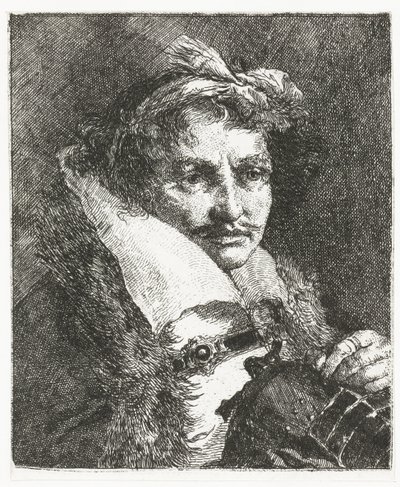 Hombre con bigote y casco Colección de cabezas (título de la serie) Raccolta di Teste (título de la serie) de Giovanni Domenico Tiepolo