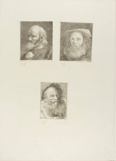Anciano con barba, Anciano barbudo con sombrero, Anciano con gorra decorativa de Giovanni Domenico Tiepolo