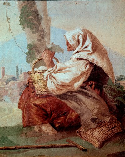Vieja campesina con una cesta de huevos de Giovanni Domenico Tiepolo