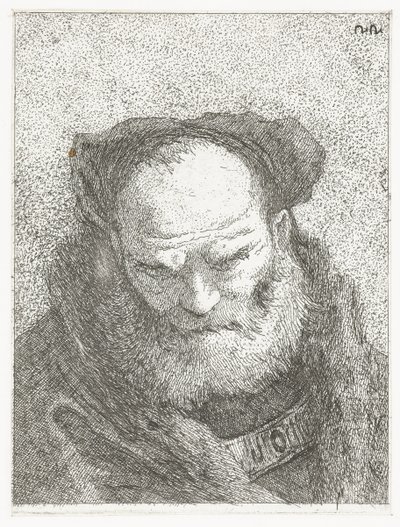 Anciano con barba y cabeza inclinada Colección de cabezas (título de la serie) Raccolta di Teste (título de la serie) de Giovanni Domenico Tiepolo