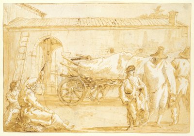 Campesinos con un Carro de Granja de Giovanni Domenico Tiepolo