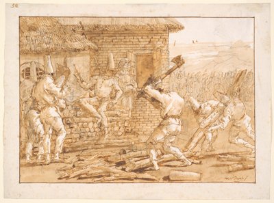 Punchinello cortando leña de Giovanni Domenico Tiepolo