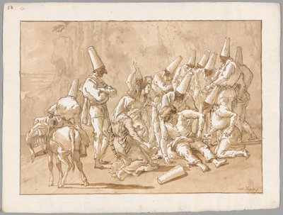 Punchinello colapsa en el camino de Giovanni Domenico Tiepolo
