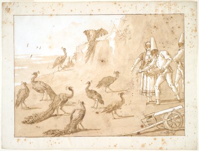 Punchinello alimentando a los pavos reales de Giovanni Domenico Tiepolo