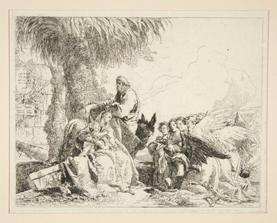 Descanso durante la Huida a Egipto, de la serie Idee pittoresche sopra la fuga en Egitto (Huida a Egipto) de Giovanni Domenico Tiepolo