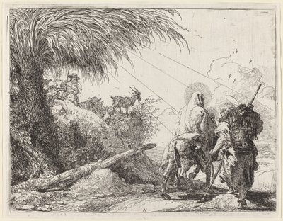 El Vuelo, Sagrada Familia a la Derecha, José Mirando a la Izquierda de Giovanni Domenico Tiepolo
