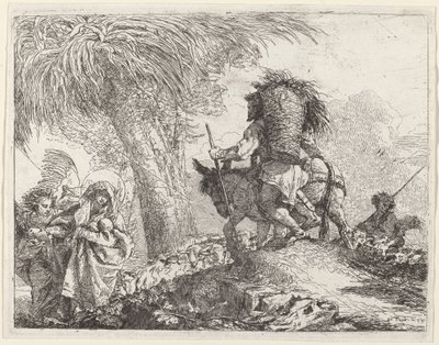 La huida, José a la derecha y María y el ángel a la izquierda de Giovanni Domenico Tiepolo