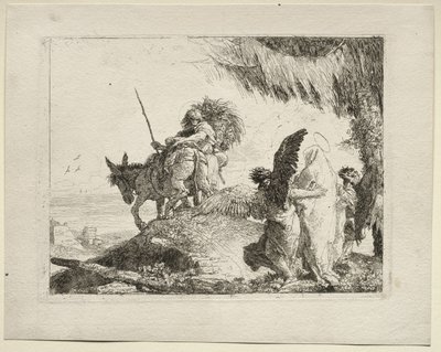 The Flight into Egypt:  The Flight with the Madonna at Right Supported by Angels de Giovanni Domenico Tiepolo