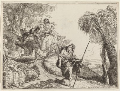 La Huida con José en Primer Plano de Giovanni Domenico Tiepolo