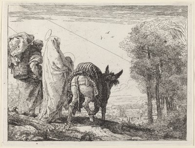 El Vuelo con la Sagrada Familia a la Izquierda de Giovanni Domenico Tiepolo