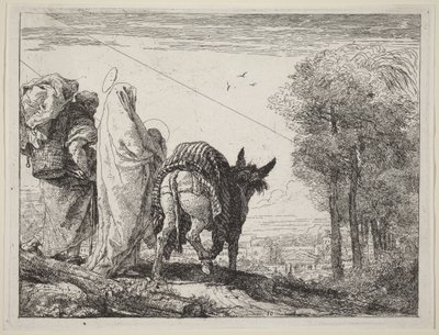 La huida con la Sagrada Familia a la izquierda de Giovanni Domenico Tiepolo