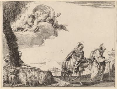La Huida con la Sagrada Familia a la Derecha de Giovanni Domenico Tiepolo