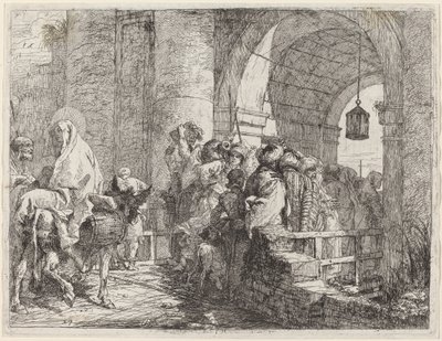 La Sagrada Familia llegando a una puerta de la ciudad de Giovanni Domenico Tiepolo