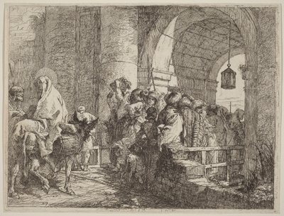La Sagrada Familia llegando a una puerta de la ciudad de Giovanni Domenico Tiepolo