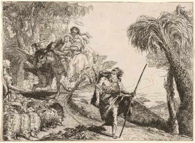 La Sagrada Familia descendiendo un camino cerca de pastores de Giovanni Domenico Tiepolo