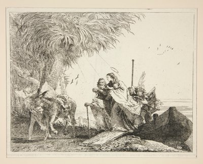 La Sagrada Familia desembarcando, de la serie Ideas pintorescas sobre la huida a Egipto de Giovanni Domenico Tiepolo